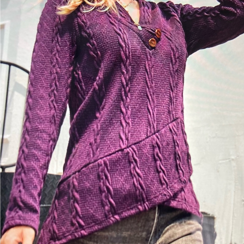 Suzanne Betro Deep Purple V-Neck Sweater